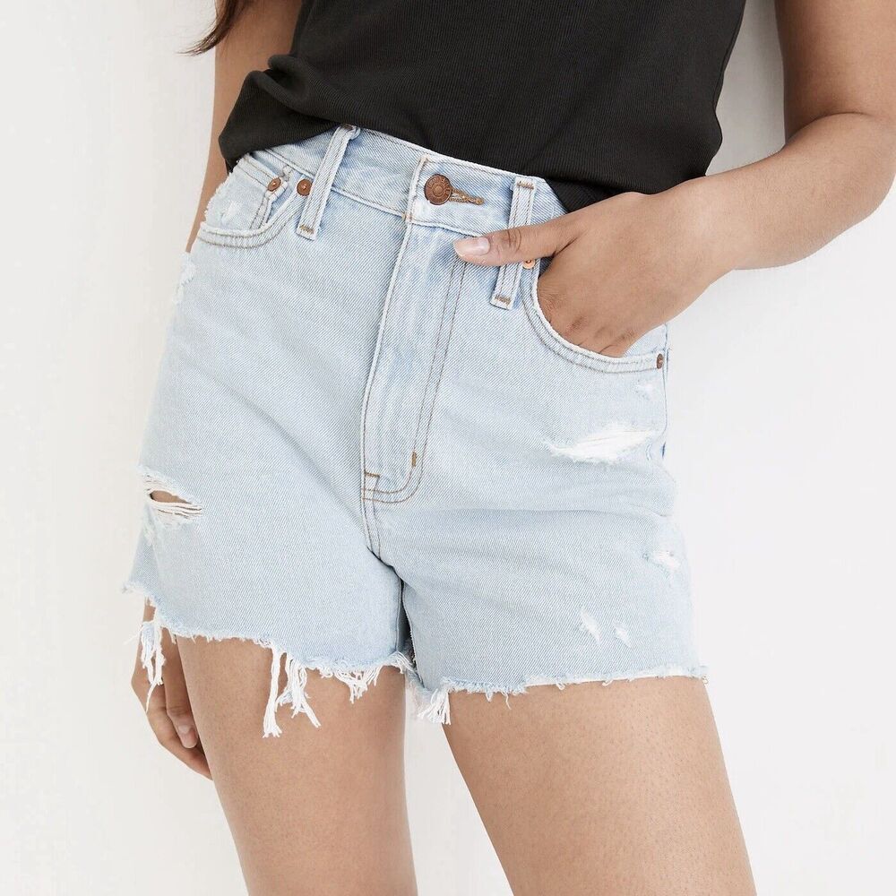 Madewell The Momjean Short‎ Size 23 Flintwood Wash High Rise Distressed Denim